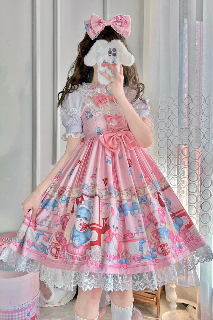 Lolita Jumper Skirt - Doll Playground Print, Pink, Printed, Sweet Style, Bow Detail - main product image