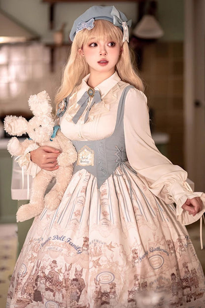 Lolita Jumper Skirt - Doll's House Print, 2 Colors, Long Version, Long Length, Ruffled - additional product view 2