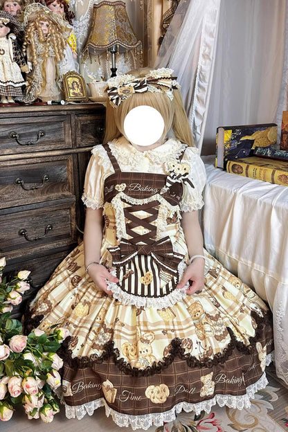 Lolita Jumper Skirt - Doll Tea Party, 3 Colors, Bow Detail, Lace Trim, Ruffled - additional product view 4