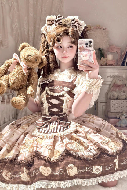 Lolita Jumper Skirt - Doll Tea Party, 3 Colors, Bow Detail, Lace Trim, Ruffled - additional product view 6
