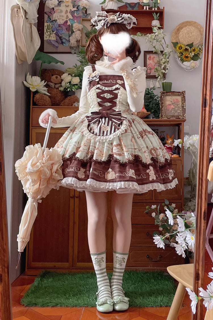 Lolita Jumper Skirt - Doll Tea Party, 3 Colors, Bow Detail, Lace Trim, Ruffled - additional product view 7