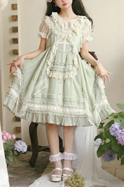 Lolita Jumper Skirt - Doll Window, Green, Layered, Sweet Style, Ruffled - main product image