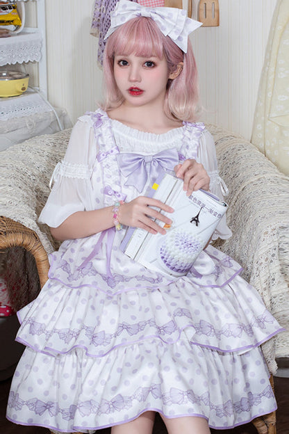 Lolita Jumper Skirt - Dot Print Multi-layer, 2 Colors, Ruffled, Printed, Sweet Style - additional product view 2