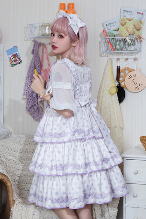 Lolita Jumper Skirt - Dot Print Multi-layer, 2 Colors, Ruffled, Printed, Sweet Style - additional product view 4