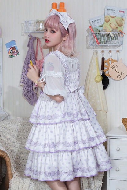 Lolita Jumper Skirt - Dot Print Multi-layer, 2 Colors, Ruffled, Printed, Sweet Style - additional product view 4