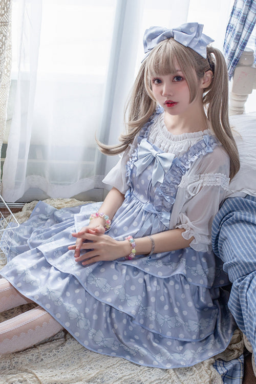 Lolita Jumper Skirt - Dot Print Multi-layer, 2 Colors, Ruffled, Printed, Sweet Style - additional product view 6