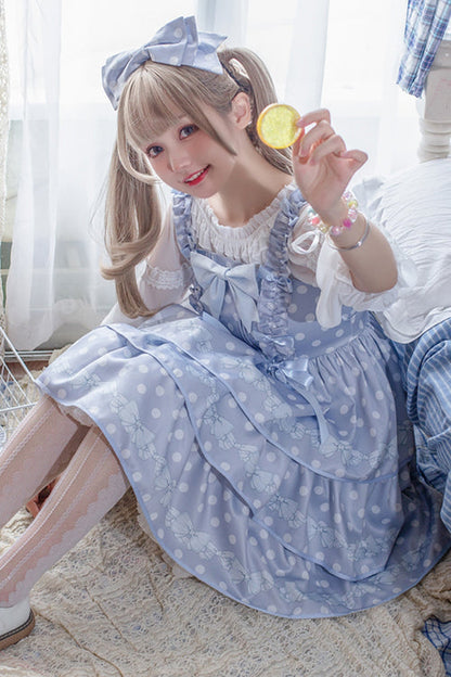 Lolita Jumper Skirt - Dot Print Multi-layer, 2 Colors, Ruffled, Printed, Sweet Style - additional product view 7