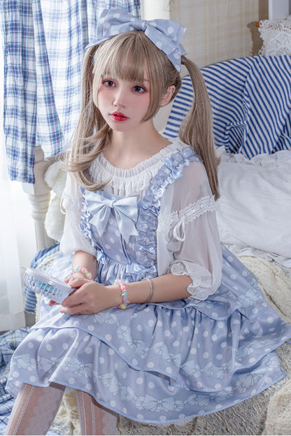 Lolita Jumper Skirt - Dot Print Multi-layer, 2 Colors, Ruffled, Printed, Sweet Style - additional product view 8