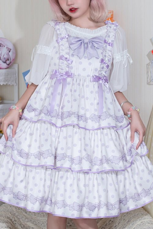 Lolita Jumper Skirt - Dot Print Multi-layer, 2 Colors, Ruffled, Printed, Sweet Style - main product image