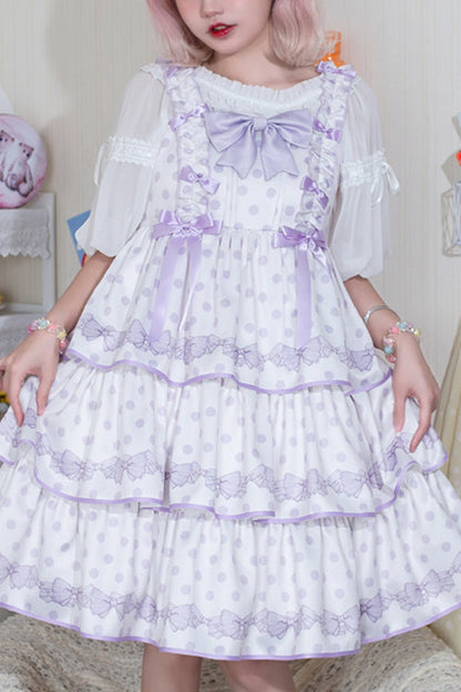 Lolita Jumper Skirt - Dot Print Multi-layer, 2 Colors, Ruffled, Printed, Sweet Style - main product image