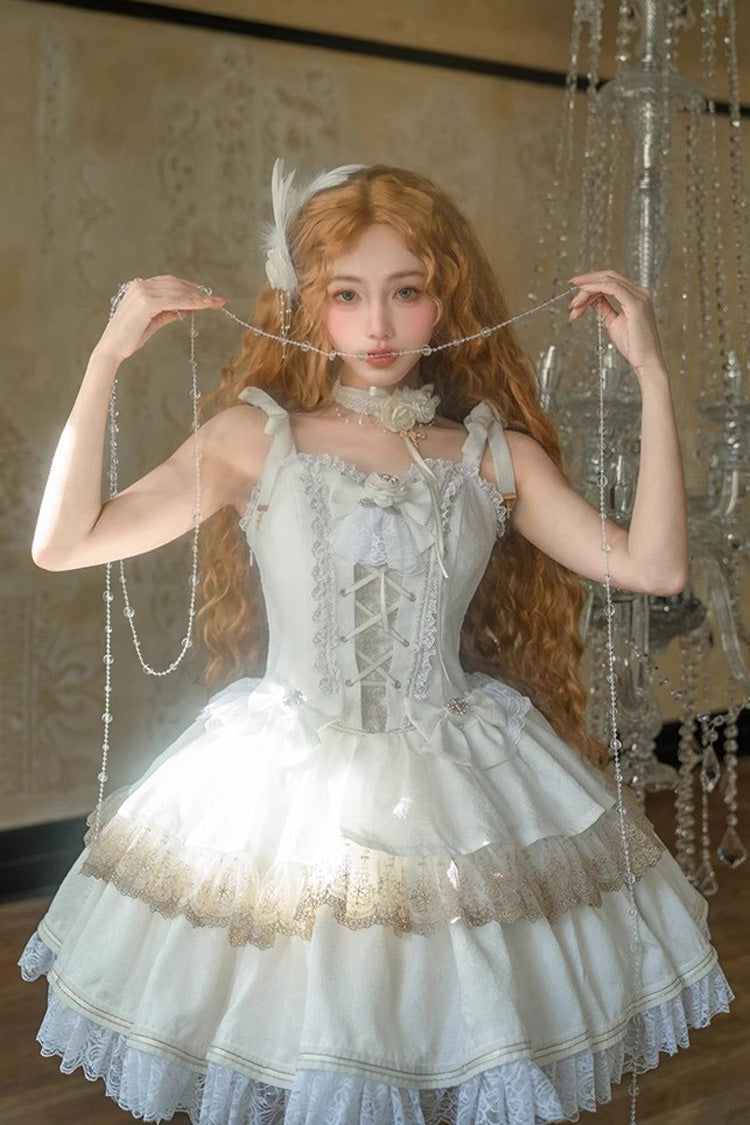 Lolita Jumper Skirt - Double-layered, White, Ballet-Inspired Style, Lace Trim, Ruffled - additional product view 2