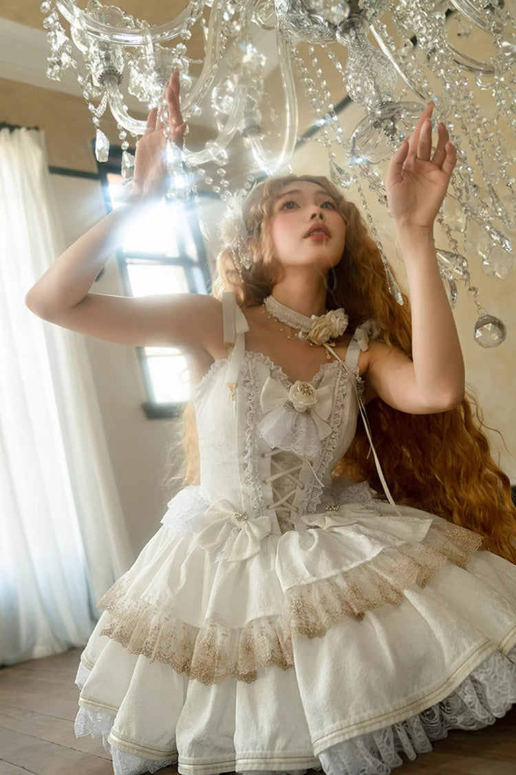 Lolita Jumper Skirt - Double-layered, White, Ballet-Inspired Style, Lace Trim, Ruffled - additional product view 6