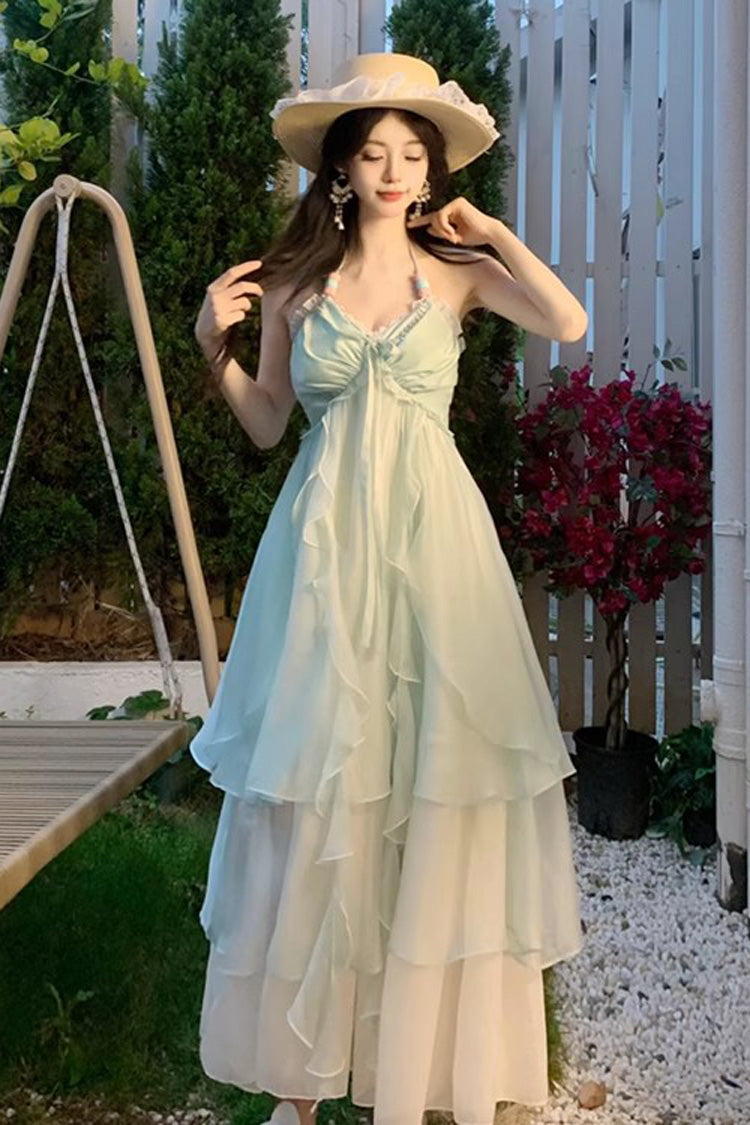 Lolita Jumper Skirt - Dreaming About The Sea, Green, Ruffled, Layered, Lace-Up - additional product view 2