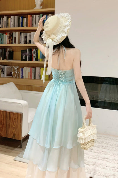 Lolita Jumper Skirt - Dreaming About The Sea, Green, Ruffled, Layered, Lace-Up - additional product view 5
