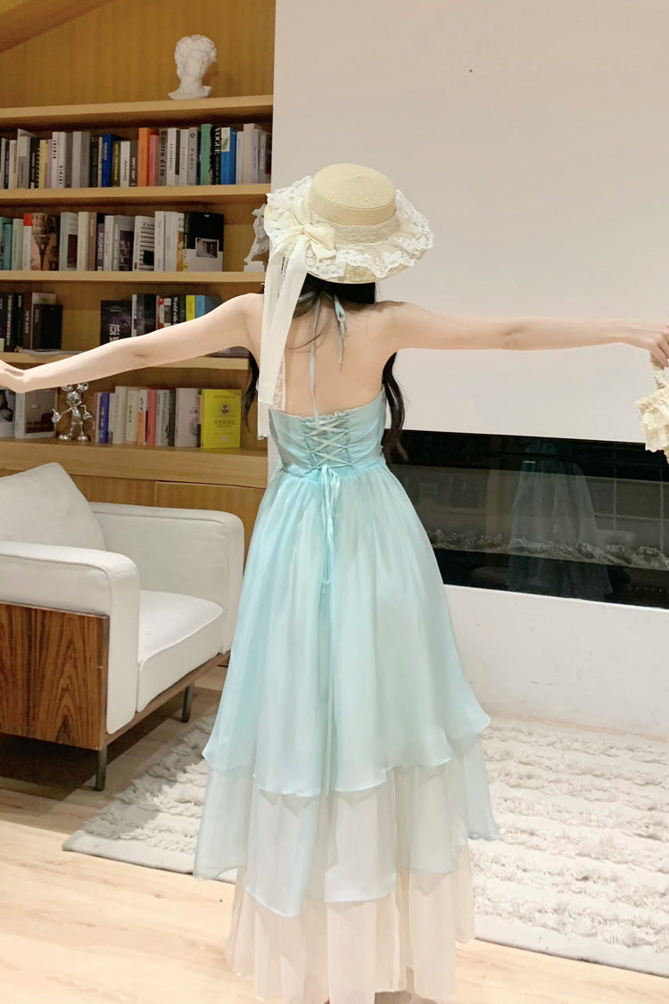 Lolita Jumper Skirt - Dreaming About The Sea, Green, Ruffled, Layered, Lace-Up - additional product view 6