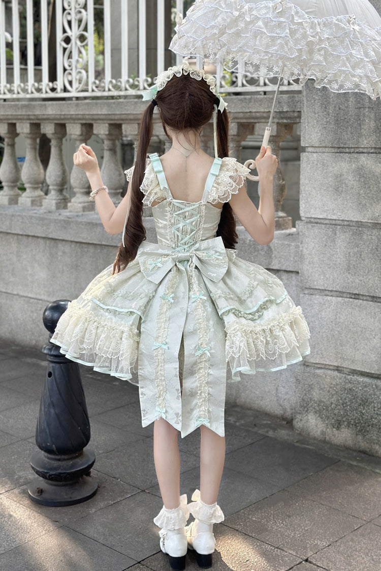 Lolita Jumper Skirt - Dreaming Butterfly, Green, Lace Trim, Ruffled, Layered - additional product view 6
