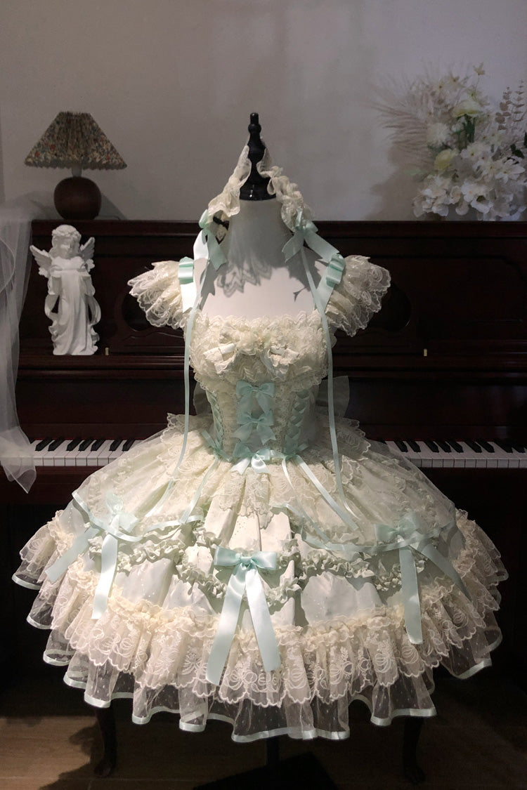 Lolita Jumper Skirt - Dreaming Butterfly, Green, Lace Trim, Ruffled, Layered - additional product view 7