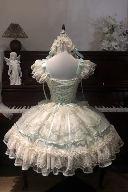 Lolita Jumper Skirt - Dreaming Butterfly, Green, Lace Trim, Ruffled, Layered - additional product view 8