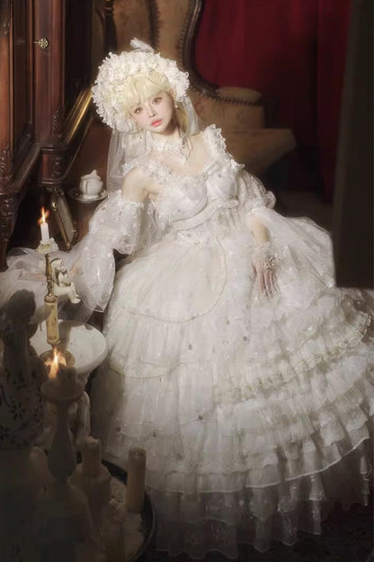 Lolita Jumper Skirt - Dreamy Waltz, White, Plus Size, Bow Detail, Lace Trim - additional product view 2
