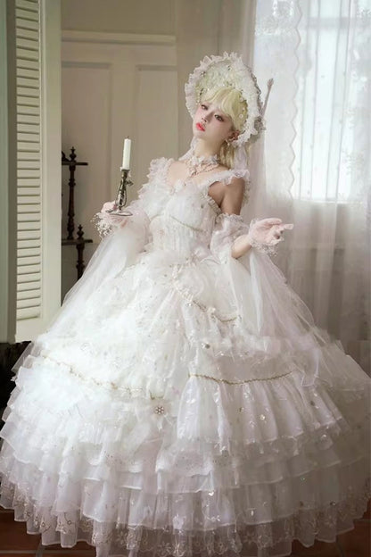 Lolita Jumper Skirt - Dreamy Waltz, White, Plus Size, Bow Detail, Lace Trim - additional product view 3