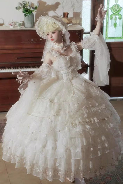 Lolita Jumper Skirt - Dreamy Waltz, White, Plus Size, Bow Detail, Lace Trim - additional product view 4