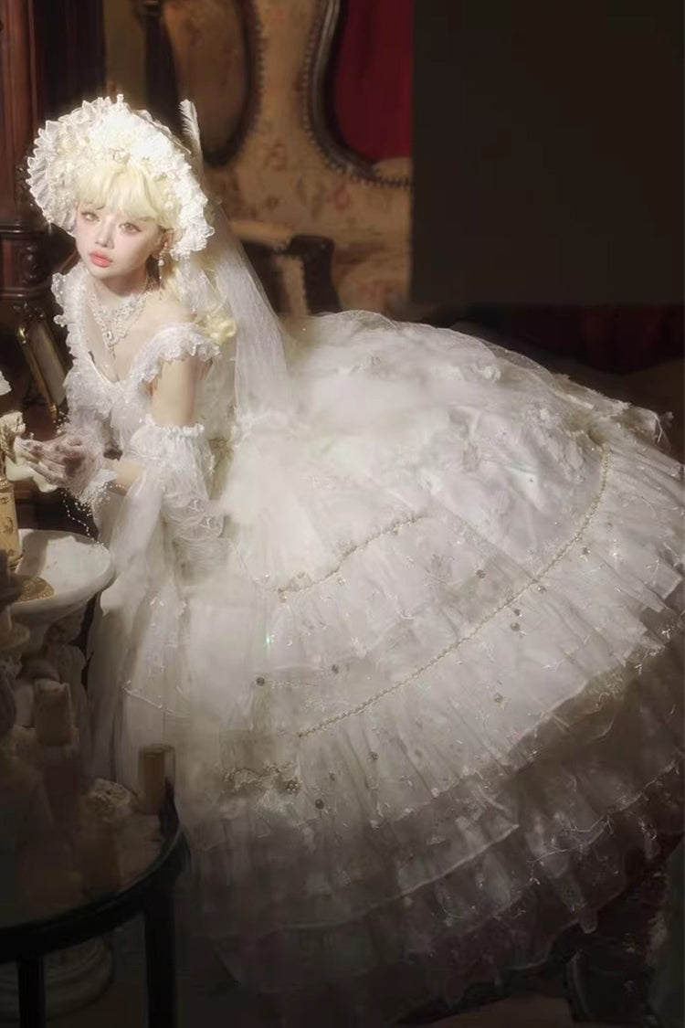 Lolita Jumper Skirt - Dreamy Waltz, White, Plus Size, Bow Detail, Lace Trim - additional product view 5