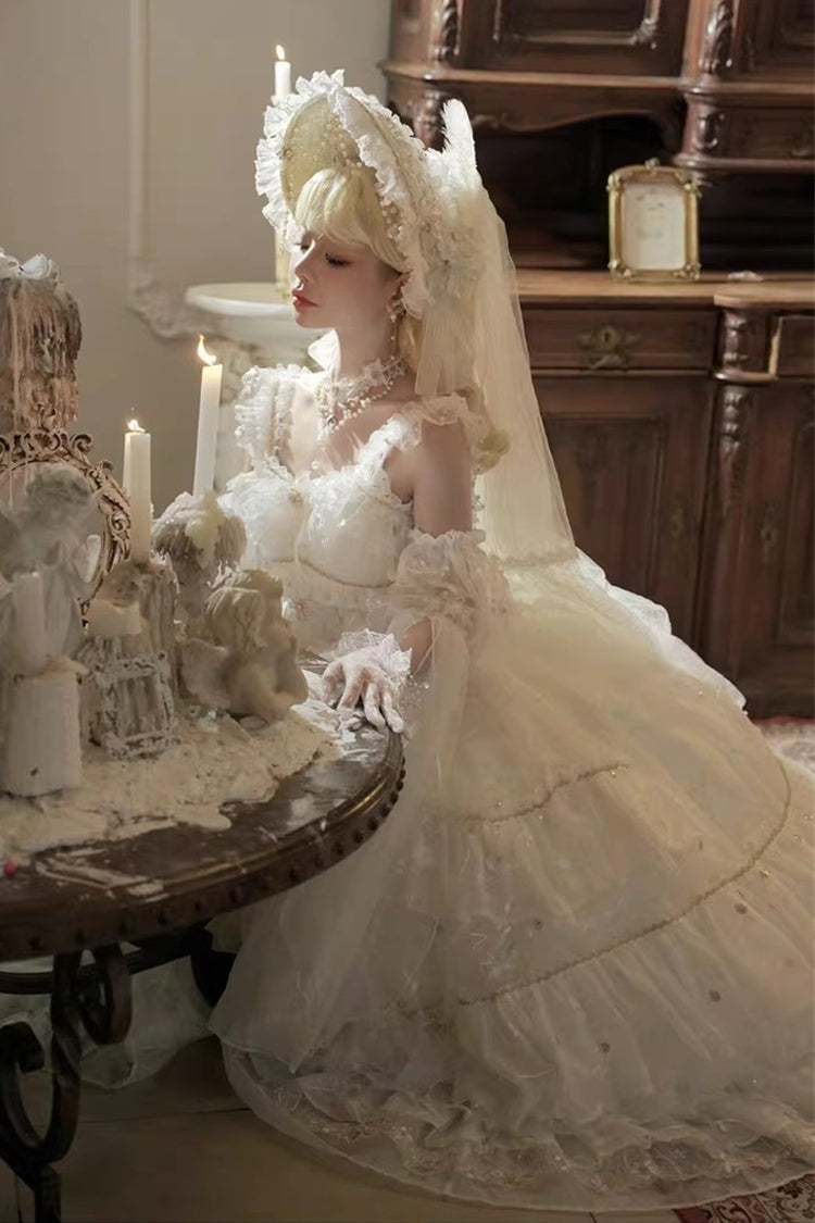 Lolita Jumper Skirt - Dreamy Waltz, White, Plus Size, Bow Detail, Lace Trim - additional product view 6