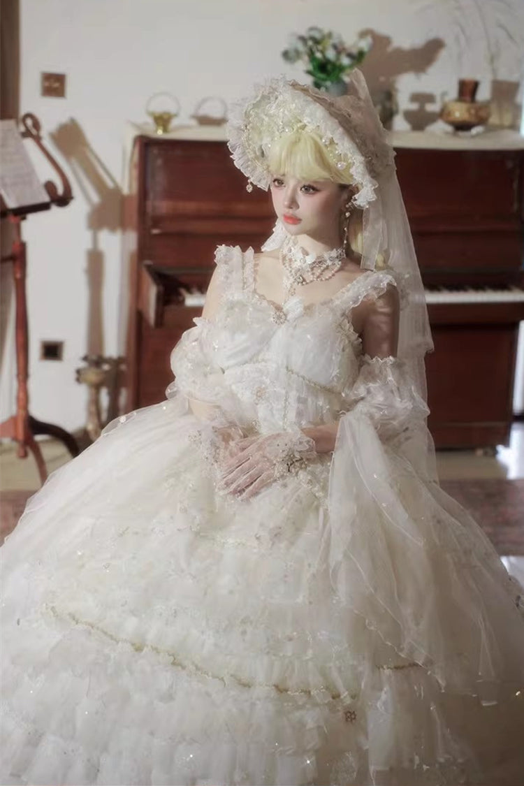 Lolita Jumper Skirt - Dreamy Waltz, White, Plus Size, Bow Detail, Lace Trim - additional product view 7