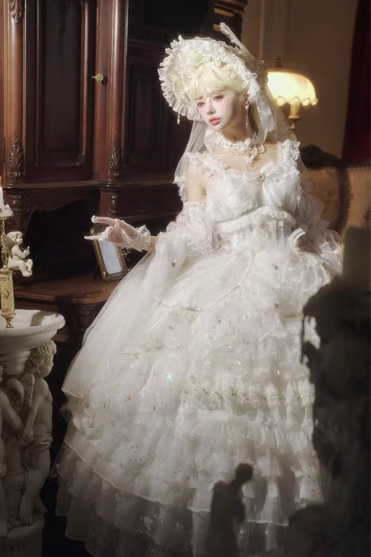 Lolita Jumper Skirt - Dreamy Waltz, White, Plus Size, Bow Detail, Lace Trim - additional product view 8