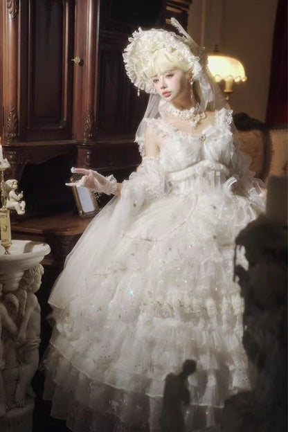 Lolita Jumper Skirt - Dreamy Waltz, White, Plus Size, Bow Detail, Lace Trim - additional product view 8