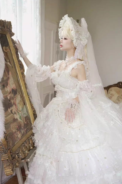 Lolita Jumper Skirt - Dreamy Waltz, White, Plus Size, Bow Detail, Lace Trim - additional product view 9