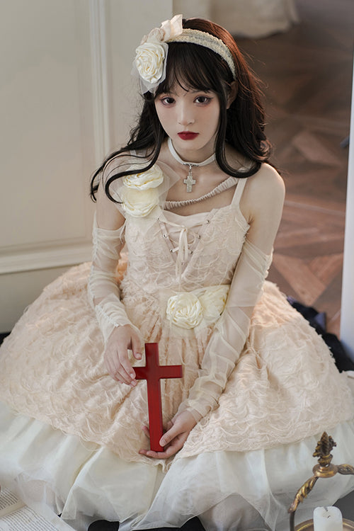Lolita Jumper Skirt - Dry Rose Fabric Irregular Hem, 2 Colors, High-Low Hem, Sweet Style - additional product view 2