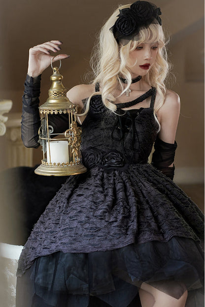 Lolita Jumper Skirt - Dry Rose Fabric Irregular Hem, 2 Colors, High-Low Hem, Sweet Style - additional product view 4
