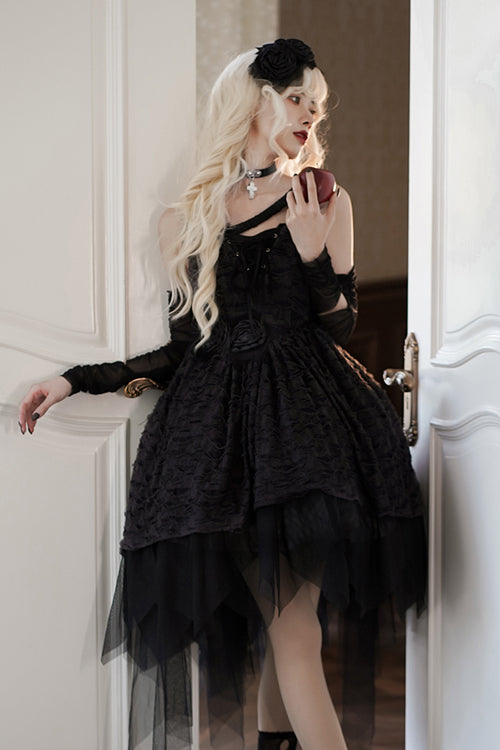 Lolita Jumper Skirt - Dry Rose Fabric Irregular Hem, 2 Colors, High-Low Hem, Sweet Style - additional product view 5
