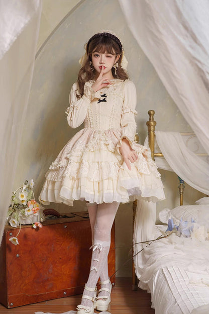 Lolita Jumper Skirt - Elegant Ballet, Yellow, Ballet-Inspired Style, Lace Trim - additional product view 4
