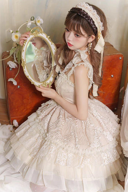 Lolita Jumper Skirt - Elegant Ballet, Yellow, Ballet-Inspired Style, Lace Trim - additional product view 6