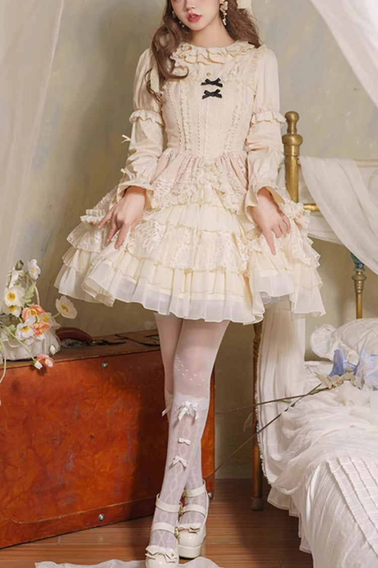 Lolita Jumper Skirt - Elegant Ballet, Yellow, Ballet-Inspired Style, Lace Trim - main product image