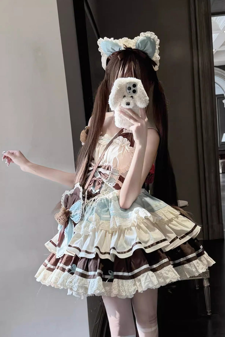 Lolita Jumper Skirt - First Love Bear, Green, Lace Trim, Ruffled, Layered - additional product view 4