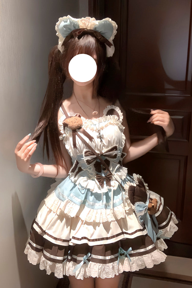 Lolita Jumper Skirt - First Love Bear, Green, Lace Trim, Ruffled, Layered - additional product view 7