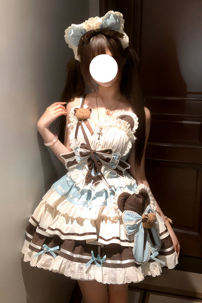 Lolita Jumper Skirt - First Love Bear, Green, Lace Trim, Ruffled, Layered - additional product view 8