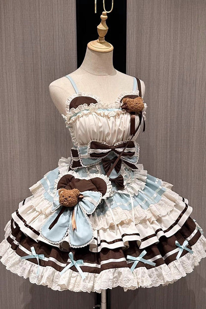 Lolita Jumper Skirt - First Love Bear, Green, Lace Trim, Ruffled, Layered - main product image