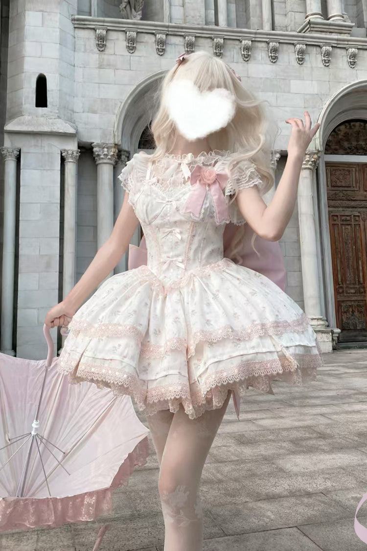 Lolita Jumper Skirt - First Love Rose, Pink, Sweet Style, Bow Detail, Lace Trim - additional product view 4