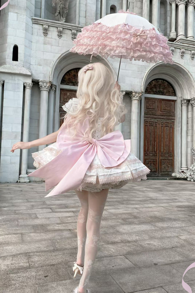 Lolita Jumper Skirt - First Love Rose, Pink, Sweet Style, Bow Detail, Lace Trim - additional product view 5