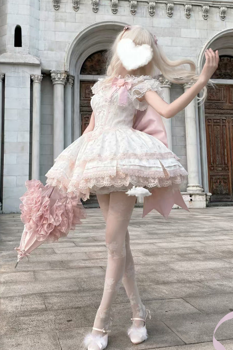 Lolita Jumper Skirt - First Love Rose, Pink, Sweet Style, Bow Detail, Lace Trim - additional product view 6