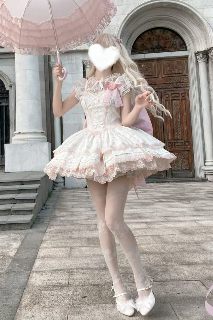 Lolita Jumper Skirt - First Love Rose, Pink, Sweet Style, Bow Detail, Lace Trim - additional product view 7