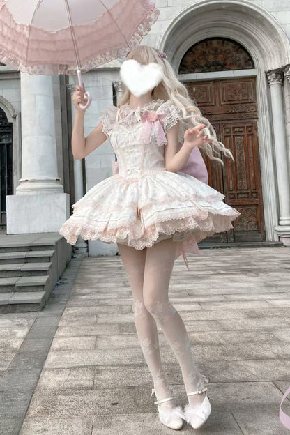 Lolita Jumper Skirt - First Love Rose, Pink, Sweet Style, Bow Detail, Lace Trim - additional product view 7