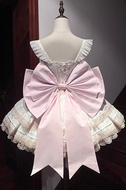 Lolita Jumper Skirt - First Love Rose, Pink, Sweet Style, Bow Detail, Lace Trim - additional product view 9