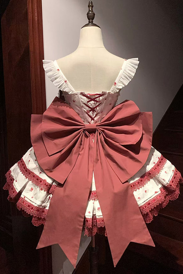 Lolita Jumper Skirt - First Love Rose, Red, Lace Trim, Ruffled, Printed - additional product view 3