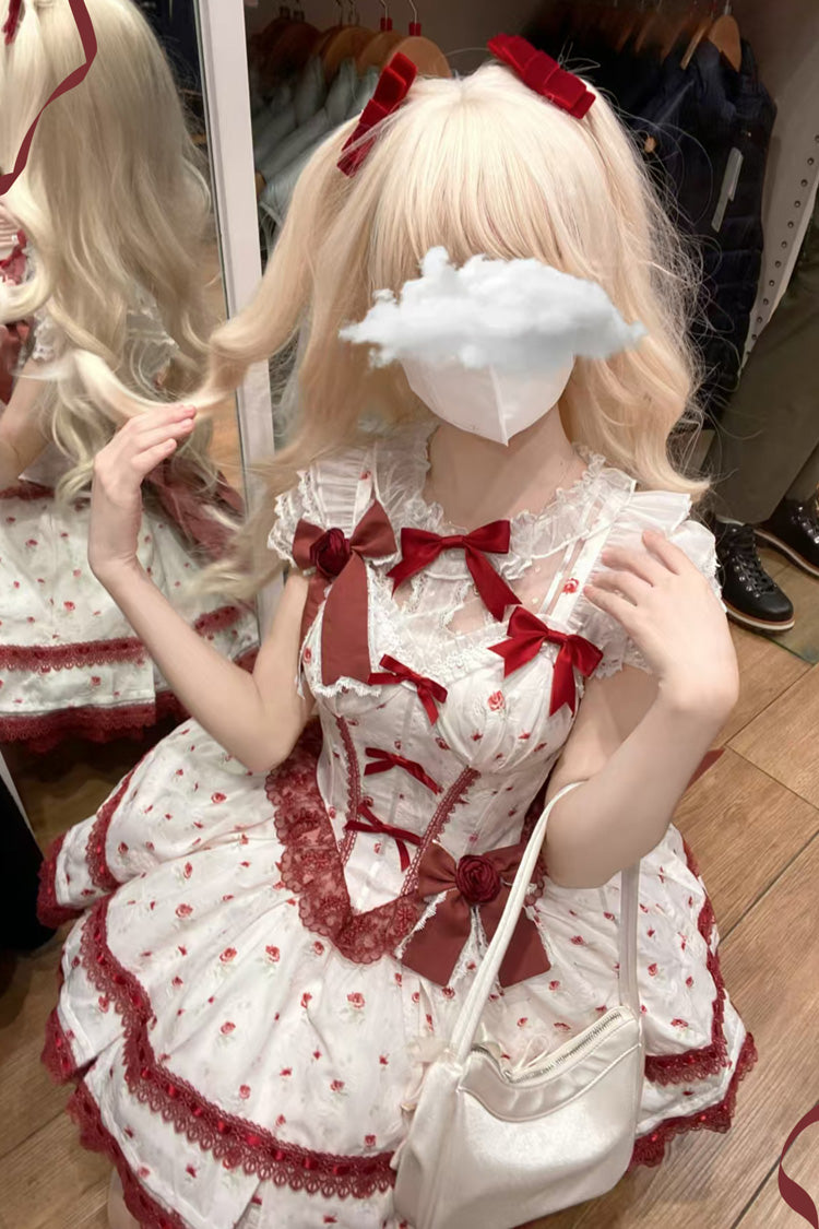 Lolita Jumper Skirt - First Love Rose, Red, Lace Trim, Ruffled, Printed - additional product view 5