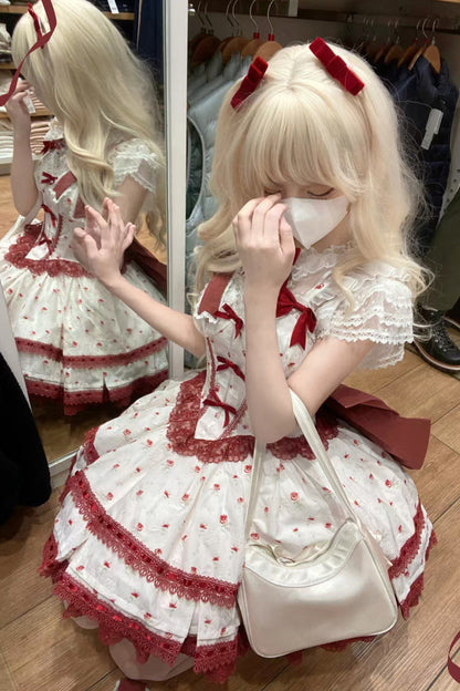Lolita Jumper Skirt - First Love Rose, Red, Lace Trim, Ruffled, Printed - additional product view 6